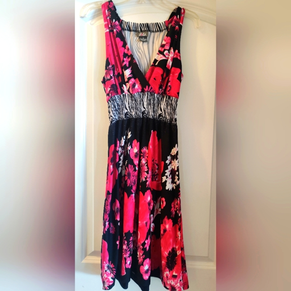 Dots Floral/Animal Print Summer Dress, Size M